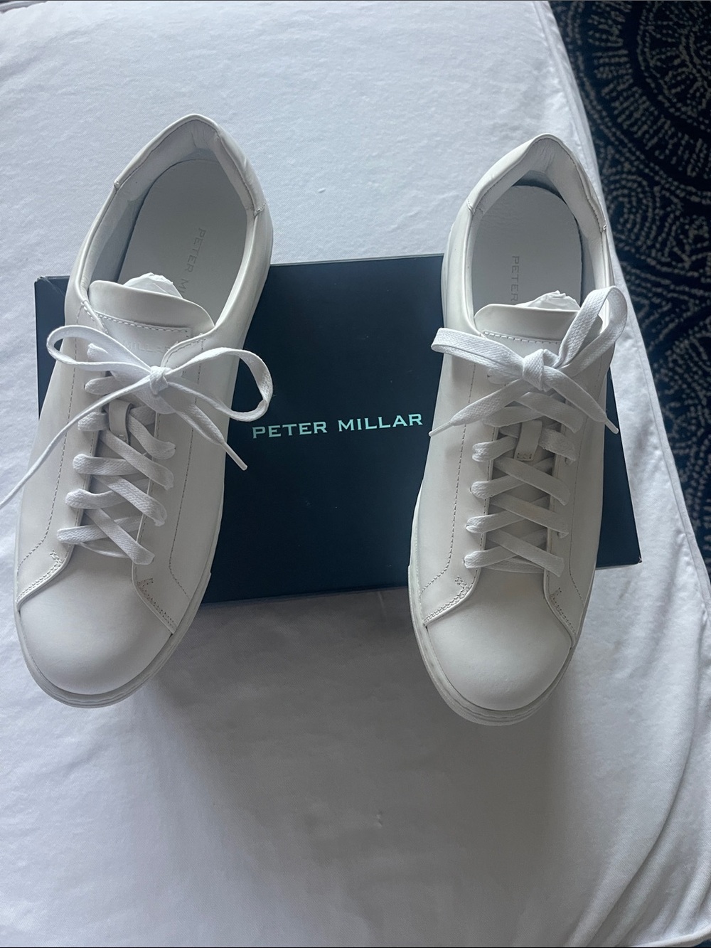 NIB Peter Millar White Men's Size 10.5 Leather Lace-Up Sneakers